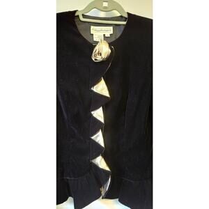Vintage Maggy Boutique Blazer Women 10 Black Velvet Peplum Gold  accents